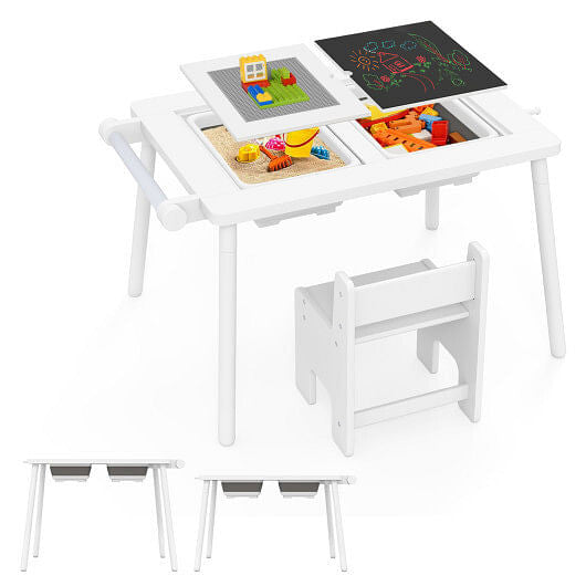 Sensory Table and Chair Set for Kids 2-8 with Foldable Bins-White