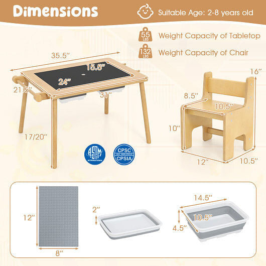Sensory Table and Chair Set for Kids 2-8 with Foldable Bins-White