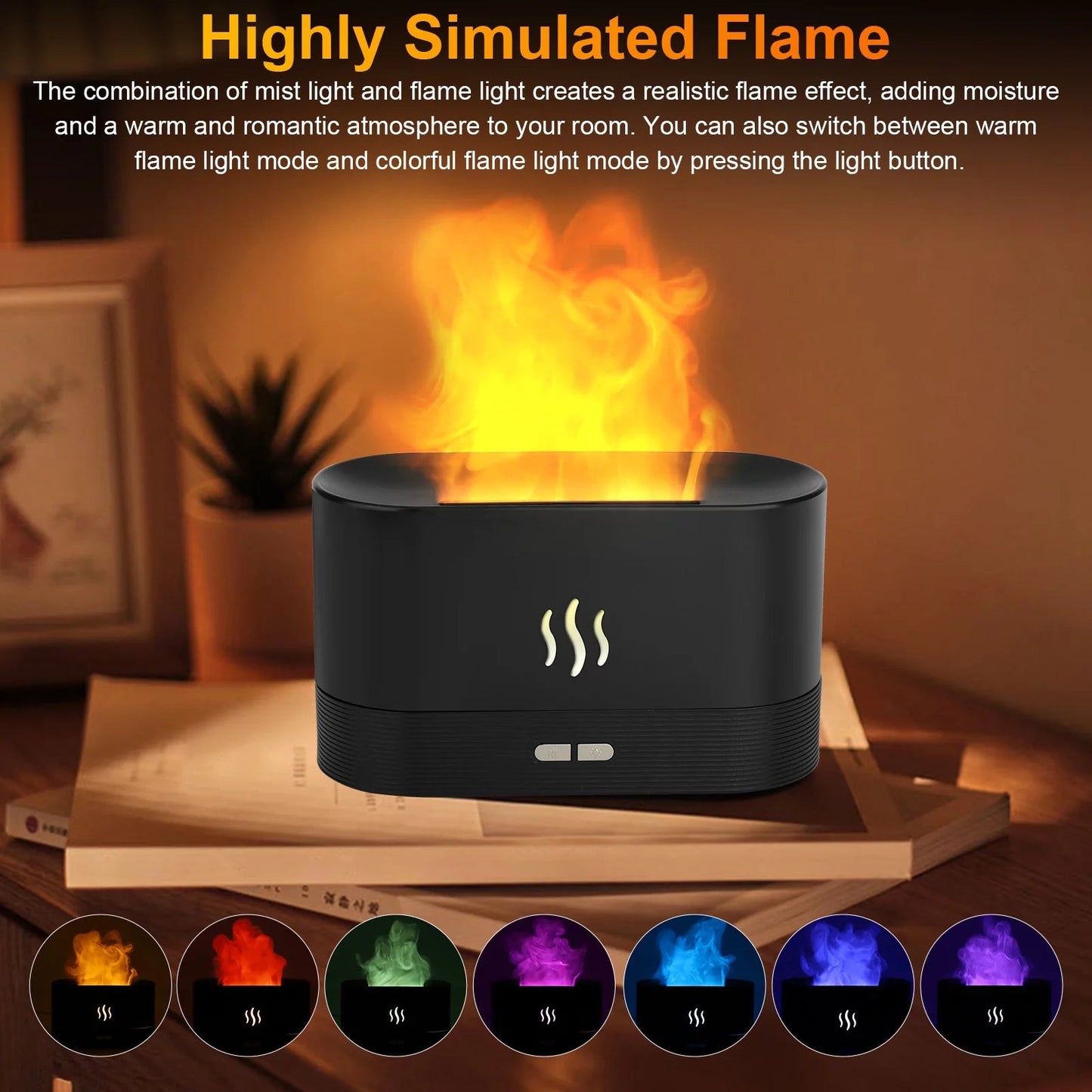 180Ml Flame Air Humidifier Essential Oil Diffuser, 3D USB 7 Color Light Aroma Diffuser - Sensory Haven