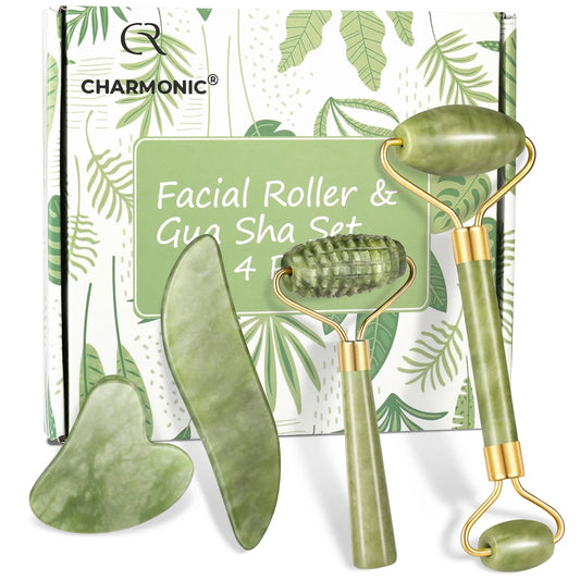 4Pcs/Set Jade Roller and Gua Sha Set Facial Massager - Sensory Haven