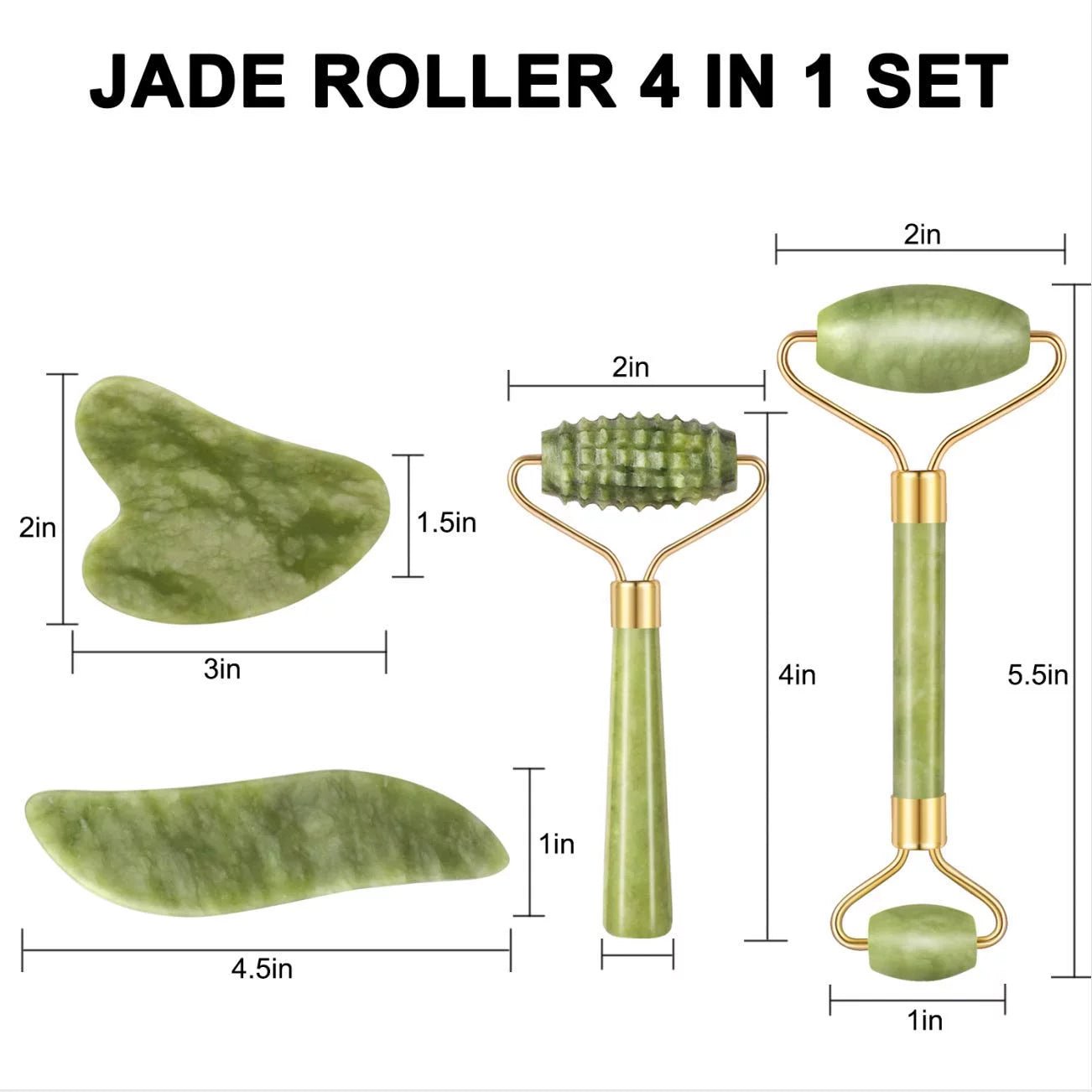 4Pcs/Set Jade Roller and Gua Sha Set Facial Massager - Sensory Haven