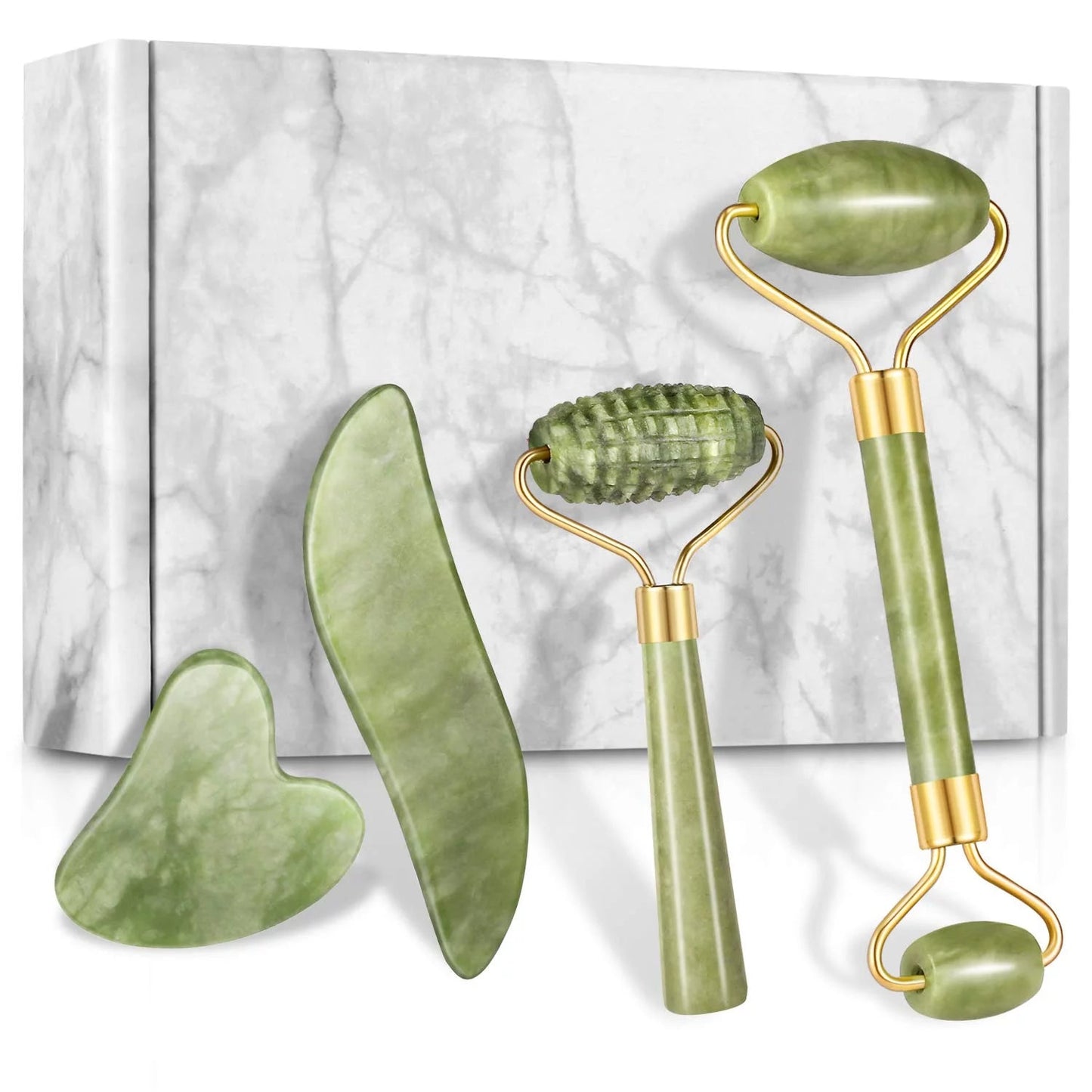 4Pcs/Set Jade Roller and Gua Sha Set Facial Massager - Sensory Haven