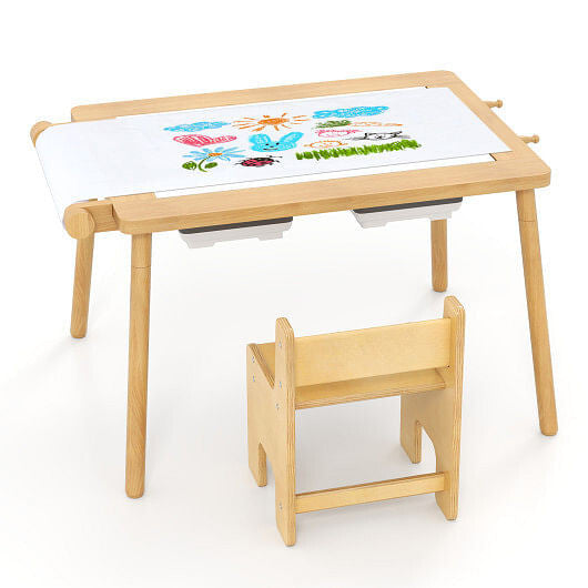 Sensory Table and Chair Set for Kids 2-8 with Foldable Bins-White