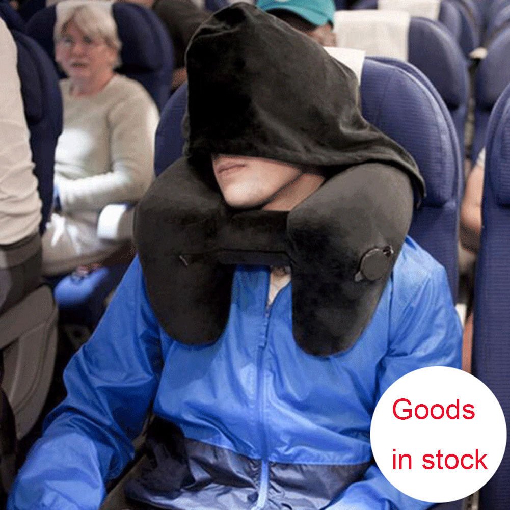 Cozy Hooded Inflatable Travel Pillow - Sensory Haven