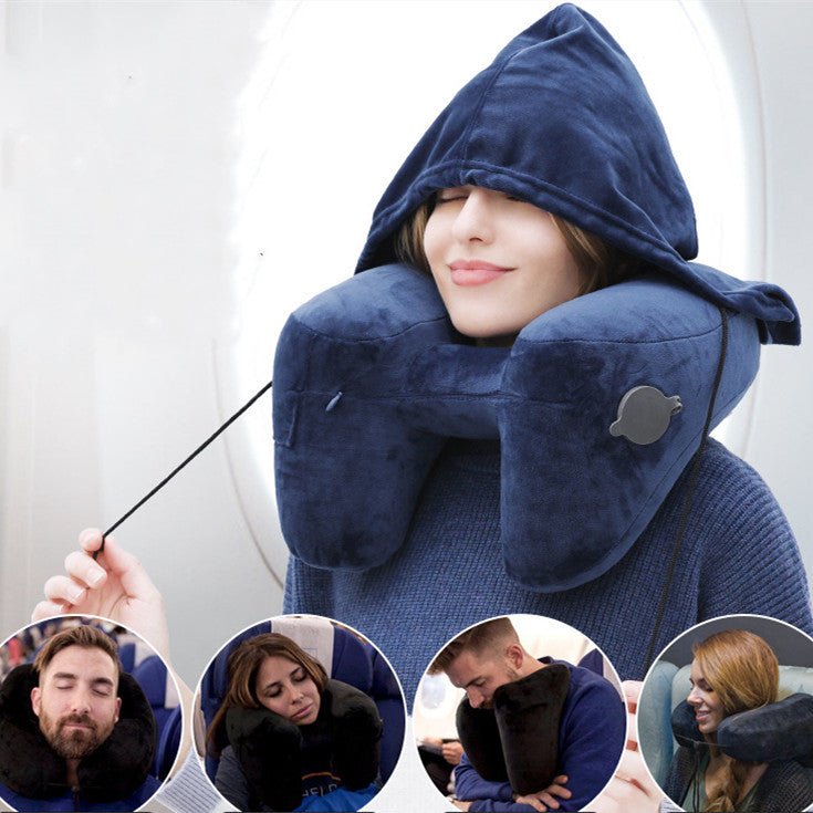 Cozy Hooded Inflatable Travel Pillow - Sensory Haven