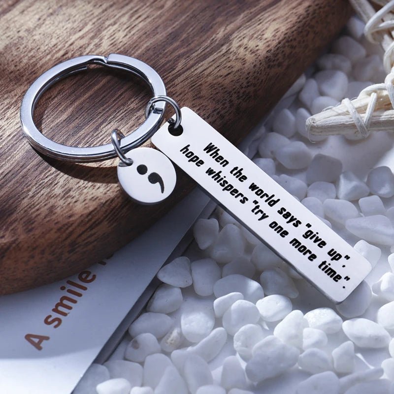 Mental Health Awareness Semicolon Keychain: Never Give Up - Sensory Haven