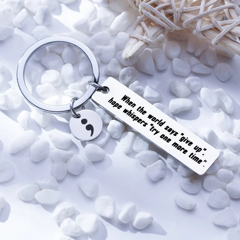 Mental Health Awareness Semicolon Keychain: Never Give Up - Sensory Haven