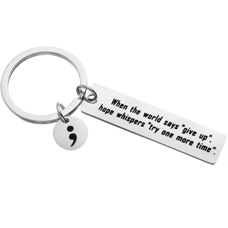 Mental Health Awareness Semicolon Keychain: Never Give Up - Sensory Haven